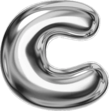 the letter c is shown in silver