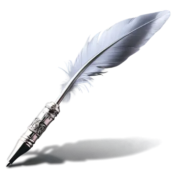 a pen with a white feather on it