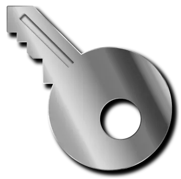 a silver key on a white background
