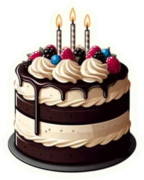 a birthday cake with candles and berries on top