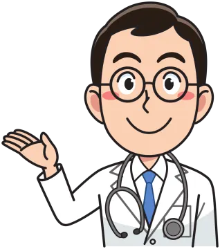 a cartoon doctor with glasses and a stel