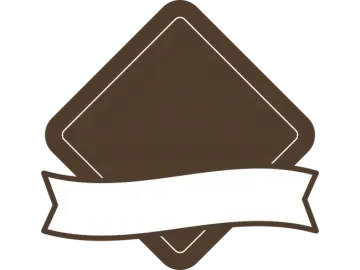 a brown diamond with a white ribbon around it