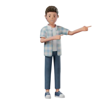 a 3d man pointing at something