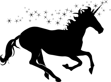a silhouette of a unicorn with stars in the background