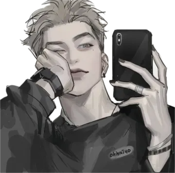 a drawing of a person holding a phone