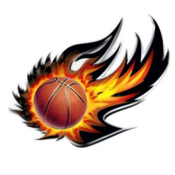 a basketball ball with flames in the background