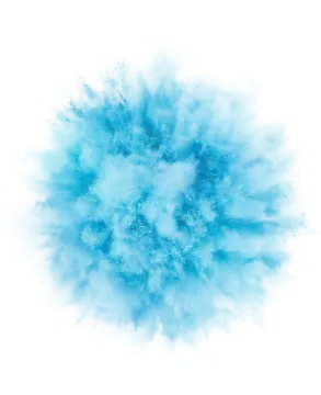 a blue powder explosion on white background