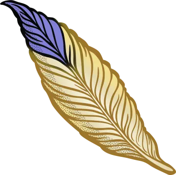 a feather with blue and yellow feathers