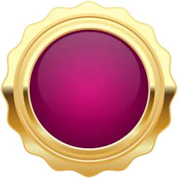 a purple and gold seal with a white background