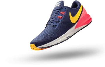 a pair of blue and yellow running shoes