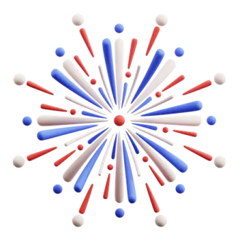 a white background with red, white and blue fireworks