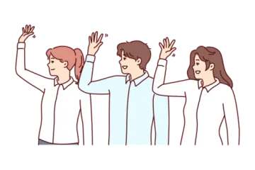 a group of people raising their hands