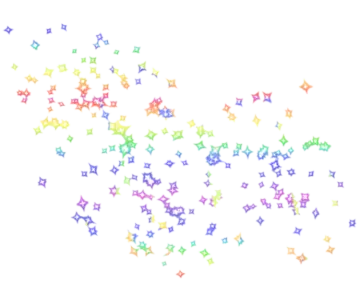 a bunch of colorful stars on a white background