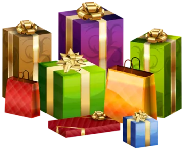 a bunch of colorful gift boxes with bows