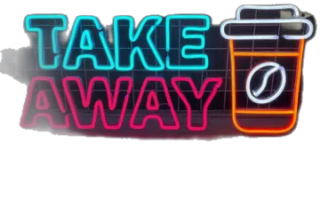 a neon sign that says take away