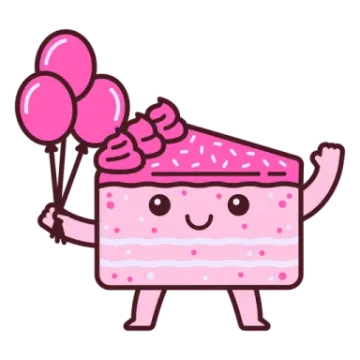 a piece of cake with balloons on top