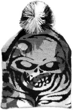 a black and white beanie with a tiger on it