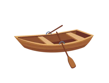 a wooden boat with two oars on it