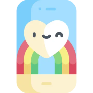 a phone with a smiling face and rainbows on it