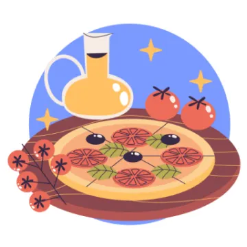 a plate of pizza with tomatoes and olives on it