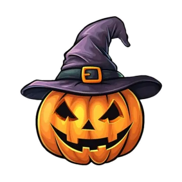 a halloween pumpkin with a witch hat