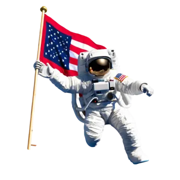 a man in an astronaut suit holding a flag