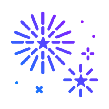 a white background with blue and red fireworks