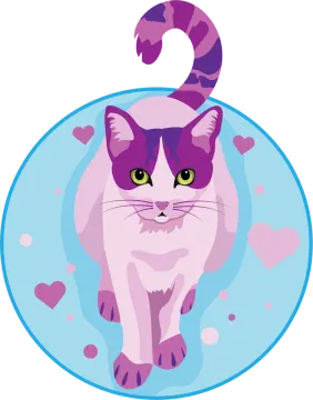a pink cat with hearts on it's back