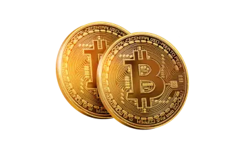 a pair of gold bitcoin coins