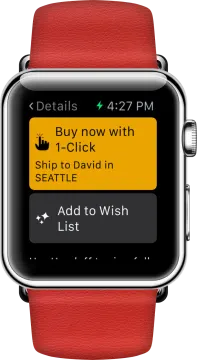 an apple watch with a red leather band
