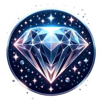 a diamond surrounded by stars and bubbles