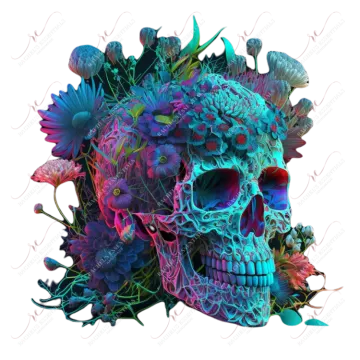 a skull with flowers on it's head