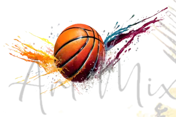a basketball ball with paint splashs on it