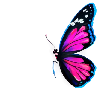 a pink and blue butterfly on a white background