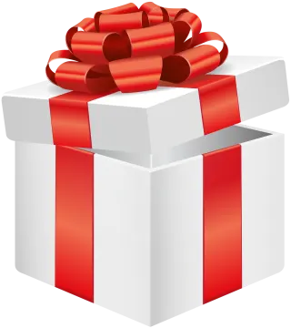 a white gift box with red ribbon and bow