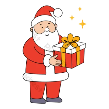 a cartoon santa holding a gift box