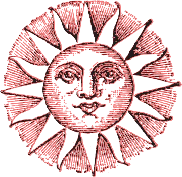 a black and white drawing of a sun