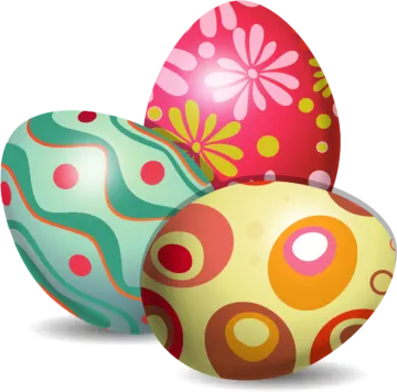 three colorful easter eggs