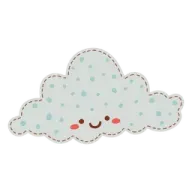 a white cloud with blue dots on it
