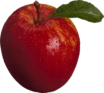 a red apple with a leaf on it