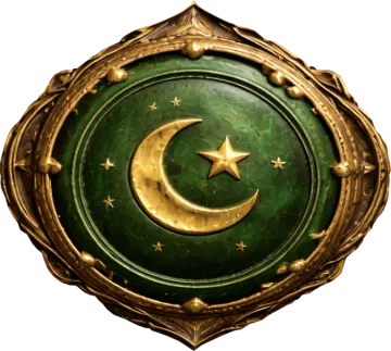 a green shield with a gold star and crescent