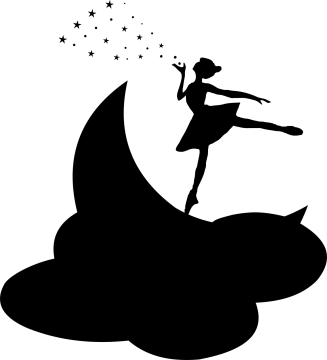a black and white silhouette of a ballerina on a cloud