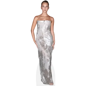 a woman in a silver dress