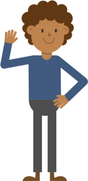 a man in a blue shirt and black pants