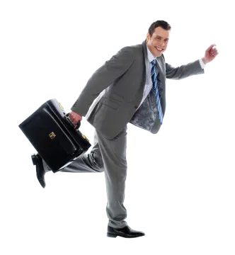 a man in a suit and tie holding a briefcase