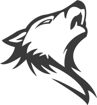 a wolf head silhouetted on a white background