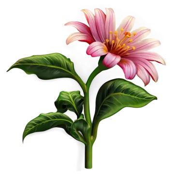 two pink flowers with green leaves on white background