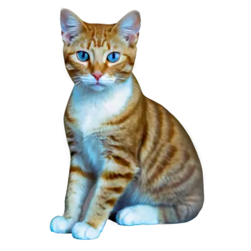 a brown and white cat with blue eyes