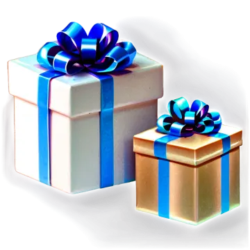 two white boxes with blue ribbons