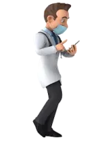 a man wearing a face mask and holding a cell phone